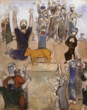 Los hebreos adoran al becerro de oro contemporáneo de Marc Chagall Pinturas al óleo